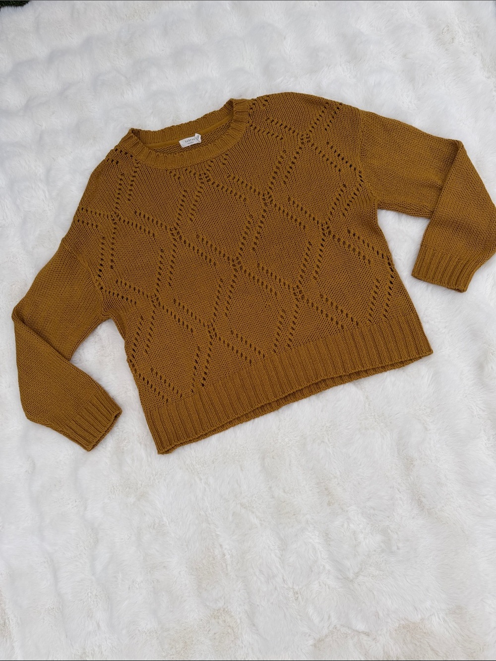 Harper LARGE Mustard Knit Pointelle Sweater -